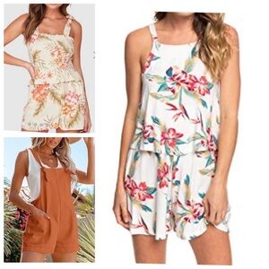 Floral and Solid Romper Set of 3 EUC